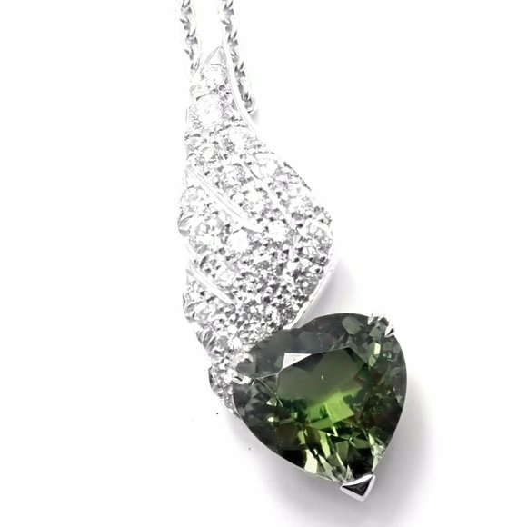 Piaget Jewelry - Rare! Authentic Piaget 18k White Gold Diamond Peridot Heart Pendant Necklace